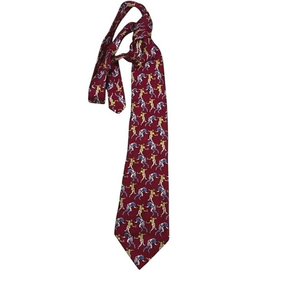 Unbranded Other - Vintage Football Player Silk Tie Men's Burgundy Sports Graphic Necktie 57"